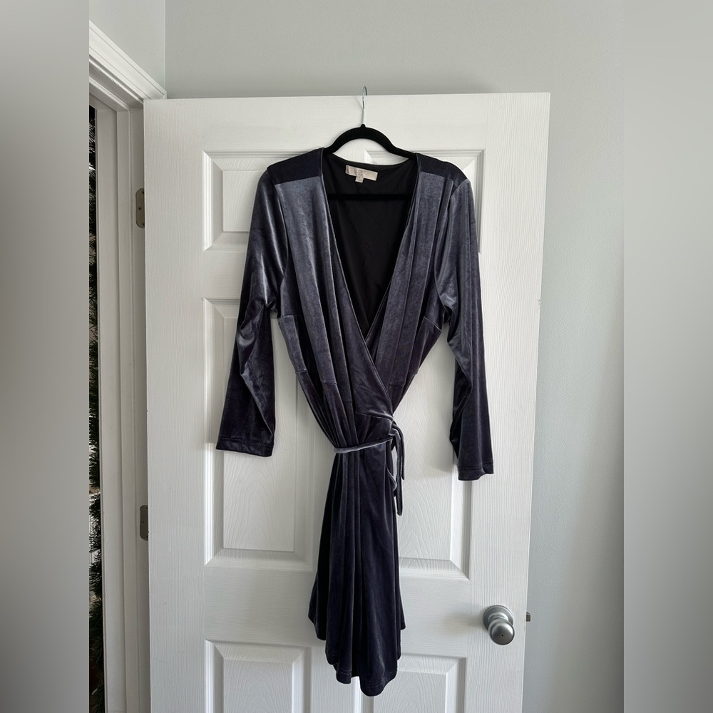 Loft grey velvet plus size wrap dress
